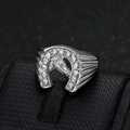 Hip hop titanium steel horse head ring with sparkling crystals for men in silver finish - US 7 / Steel