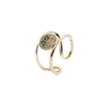 Adjustable gold plated smiling face ring with green zircon eyes and micro-pave crystals - Adjustable Open / Green Eyes White Zirconia Smile Face