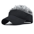 Creative black sun visor with grey spiky wig hair for fun outdoor and party events - Head Circumference 55-60cm / Black Hat with Gray Wig