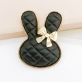 Cartoon rabbit shoe charm with black checkered leather pattern and golden metal frame - Black