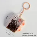 Creative realistic salmon slice keychain with orange flesh and silver scale texture - Thick Fish Block (Gold Keychain)