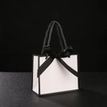 Elegant white gift bag with black trim and large satin bow for luxury packaging - White Bag Black Border + Black Ribbon + Black Handle