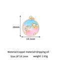 Vintage 14k gold celestial pendant with moon, star, and saturn motifs in blue pink enamel - 14K Gold H-13621 Pink Blue Round Galaxy