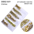 Flatback Citrine nail art rhinestones in a 6-grid tray for DIY decoration - Mixed Sizes SS4-SS16 Around 1440 Pieces / Lemon Yellow