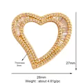 Detail view of 28mm golden heart charm with cubic zirconia stones and product dimensions - Gold-Pave Tiered Heart