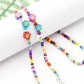 Colorful beaded eyewear chain with pastel clay smile flowers and metallic lobster clasps - Smiley Flower Dark