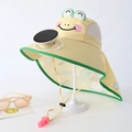 Yellow kids sun visor with solar fan and cute 3D frog decoration for boys and girls - Cartoon Shawl Solar Style / Cartoon Cape Solar Fan-Yellow Frog