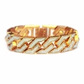 Bracciale cubano hiphop bicolore oro e argento con finitura glitterata opaca - Stile Maglia Cubana con Glitter Smerigliato / Oro