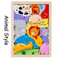 Wooden animal puzzle for kids featuring lion elephant and dinosaur colorful blocks - Large Animal Style 2
