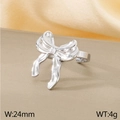 Minimalist silver bow-shaped stainless steel open ring with 24mm width and fluid texture - Fluid Pleated Style Silver (KR111268-KFC)