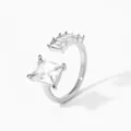 Silver open ring with geometric cubic zirconia stones in an asymmetric modern setting - Silver + White Zircon (PBJ461)