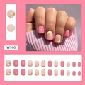 Faux ongles courts roses avec motifs de citron doux pour filles et femmes - W980 Pomelo Sucré d'Été (Type à Colle)