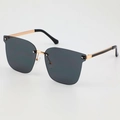 Frameless oversized sunglasses with grey gradient lenses and gold metal temples - Solid Grey