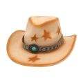 Western cowboy wool felt hat in beige with star prints and turquoise bead detail - One Size (M Peach Star) / Beige (Oval Blue Stone)