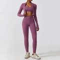 Ensemble de yoga 3 pièces violet foncé comprenant veste, brassière et legging gainant - S / Soutien-gorge + Veste + Pantalon (violet Prune)
