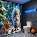 3D cartoon Christmas shower curtain with Santa, reindeer and tree in bathroom - 90*180cm / Christmas Theme Print