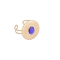 Bague rétro en acier doré avec zircon bleu ovale et anneau ouvert ajustable - Style pierre précieuse ovale bleue avec motif radiant (6#)