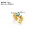 Detailed macro view of gold titanium steel floral ring with turquoise stone and wheat band - Adjustable Open / J221-Gold Wave Wheat-ear Blue Stone