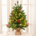 55cm mini desktop Christmas tree with red berries, pine cones and warm LED lights - SYV507