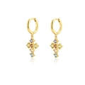 Elegant S925 gold-plated sterling silver hoop earrings with colorful zircon cross charms - Gold Rainbow Cross