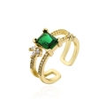 Anello placcato oro 18K con zircone verde smeraldo e micro pavé di cristalli lucidi - Pietra Preziosa Verde Rettangolare (12345)