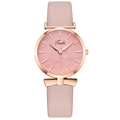 Women's fashion quartz watch with pink leaf pattern dial and rose gold bow detail - Pink