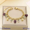 Golden chain bracelet featuring strawberry and purple gemstone charms, 170mm length - Purple Strawberry Gem Style (KB203067-Z)