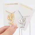 Chic stainless steel necklace set with hollow cat pendants in gold and silver finish - Long-eyelashed Cat