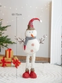 Extendable 60-75cm plush Christmas snowman ornament with plaid hat and branch arms - Medium Telescopic Snowman with Christmas Hat