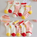 Set of five breathable mesh cotton socks for toddlers with cute cartoon cat patterns - Mesh Happy Cat / 3-5 Years (Feet length 13-15cm)