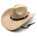 Detail of khaki suede cowboy hat featuring star-studded band and adjustable chin strap - M(56-58cm) / Beige