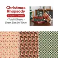 6-pack vintage kraft Christmas wrapping paper with festive reindeer and snowflake patterns - Christmas Rhapsody Style / 50x70cm (6-Sheet Set)