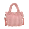Pink corduroy tote bag with plush texture, round handle and adjustable shoulder strap - Light Pink