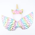 Rainbow unicorn wings and floral headband set for children party dress up props - One Size / Gold Headband & Wings Set