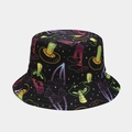 Detail of colorful mushroom pattern print on a black foldable bucket sun hat - M (56-58cm) / Color 7