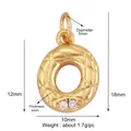 18K gold plated copper letter O pendant with grid pattern and white zircon inlay - Zirconia Ring Charm