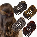 Leopard print heart-shaped hair claw clips in four different tortoise shell patterns - 3 Matte Leopard + 1 Translucent Grey
