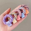 5-pack macaroon color woven hair ties with high elasticity and cute cartoon bear label - Bright Tone Bear Tag Hair Ties 5Pcs Set