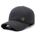 Men's dark gray wool baseball cap with ear protection and vintage metal badge - Adjustable / Gray