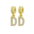 Golden letter D pendant earring with sparkling zircon stones in a polished finish - Letter-D
