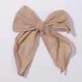 Beige 4.5 inch textured linen bow clip for girls' hair with natural rustic finish - Beige