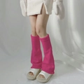 Vibrant rose pink knitted leg warmers in ribbed design for Y2K Lolita style winter fashion - Rose Red Wide Leg