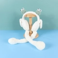 Cute white plush moving frog ear muffs for kids with animated air-pump eyes for winter - One Size / Frog-White