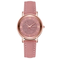 Detail of rose gold watch face with pink diamond inlay and roman numerals markers - Pink