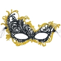 Thickened black lace masquerade mask with elegant gold glitter finish and ties - Glitter Gold Phoenix (5706668349878)