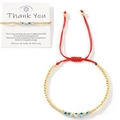 Bracelet cordon rouge œil bleu avec perles dorées sur carte de présentation bijou - Style perles dorées + Carte Thank You