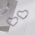 Minimalist silver heart earrings for women crafted from titanium steel with a sleek finish - Silver Heart Simple Huggie