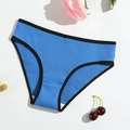Blue ribbed cotton panties for women with black contrast trim on a clean white surface - S (30) / Dark Blue
