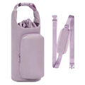 Detail of light purple insulated water bottle bag with zipper pocket and shoulder strap - New Purple