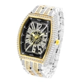 Luxury iced-out tonneau watch in silver and gold tone with black dial for men - Two-tone Gold Black
